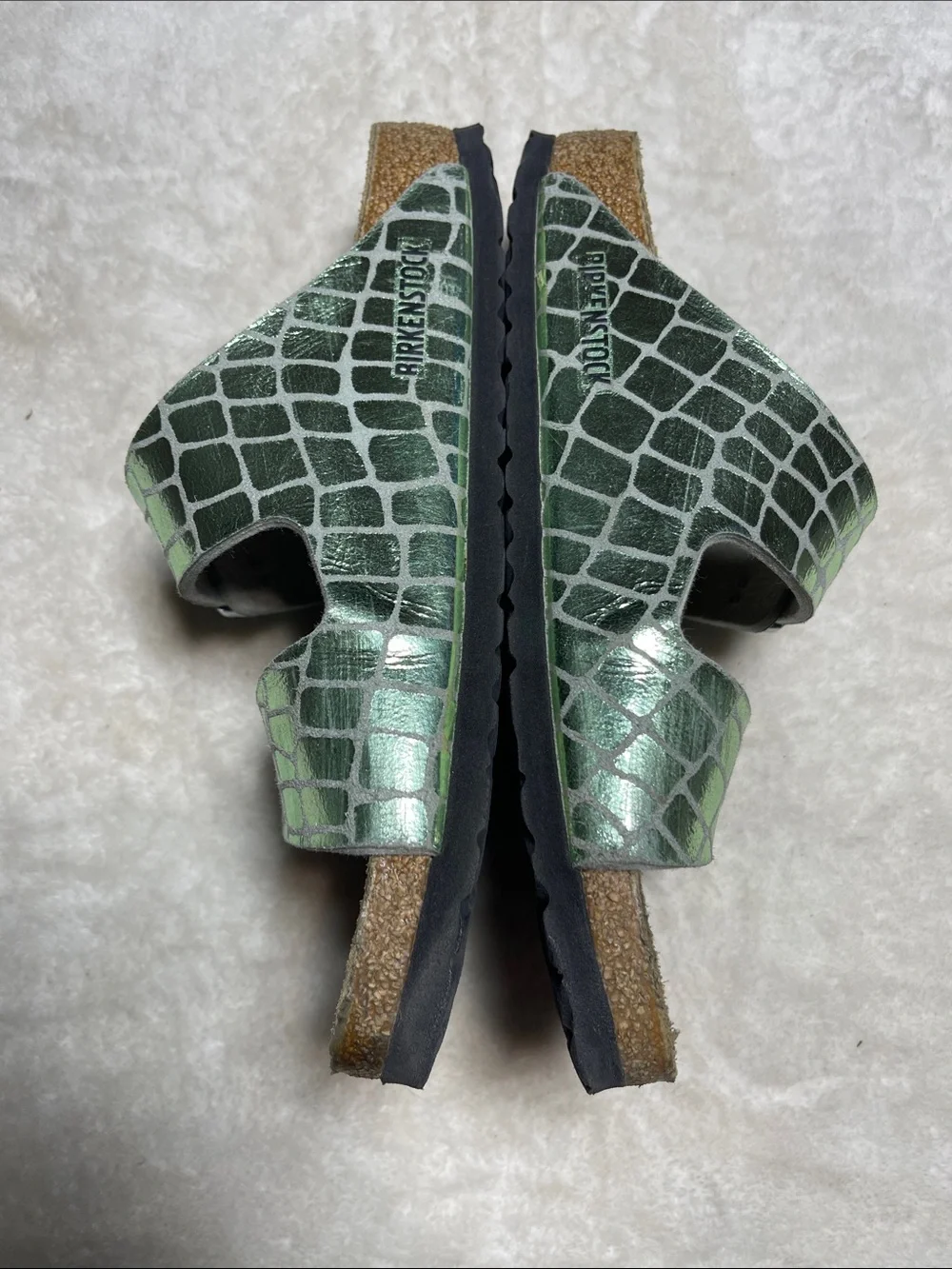 Birkenstock Arizona Green Croc-Embossed Double Strap Sandals Size 39